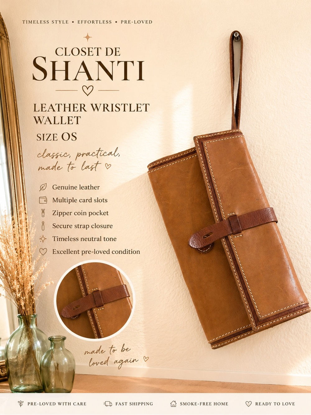 🤎✨ 1937 Accessories 100% Leather Cognac Wristlet Wallet ✨🤎